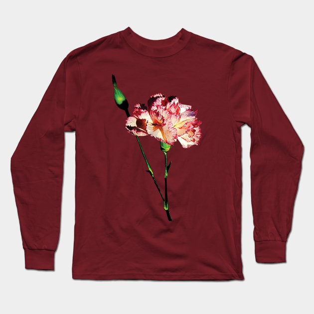 Carnations - Pink and White Carnation with Bud Long Sleeve T-Shirt by SusanSavad